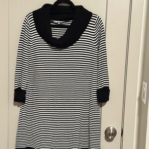 Sandra Darren Black and White Striped Cowl Neck Sweater